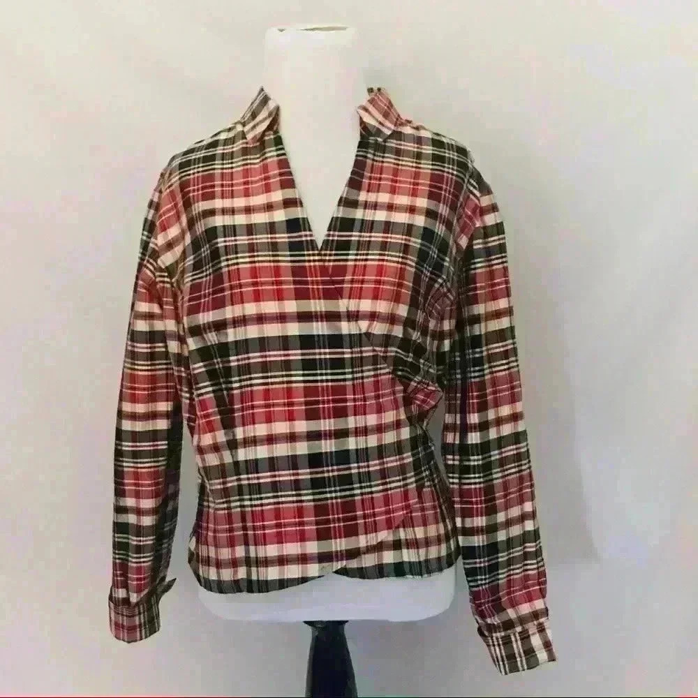 Ann Taylor Plaid Wrap Shirt 10P